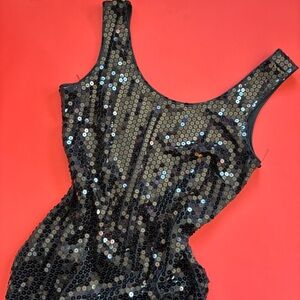 Vintage Black Sequin Sleeveless Backless Bodycon Dress